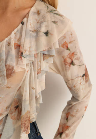 Mesh Flounce Top Floral