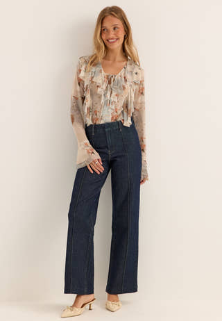Mesh Flounce Top Floral