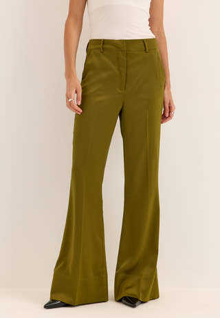 Flared Satin Trousers Green
