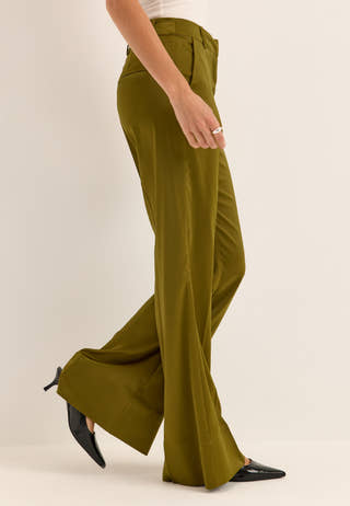 Flared Satin Trousers Green