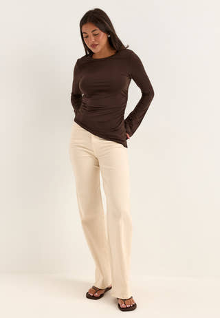 Asymmetric Long Sleeve Top Brown