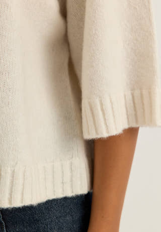 Knitted Wool Blend Short Sleeve Sweater White