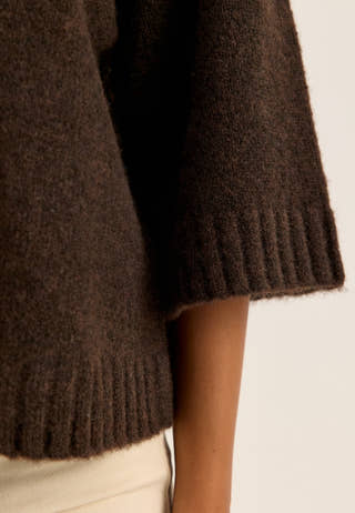 Knitted Wool Blend Short Sleeve Sweater Brown
