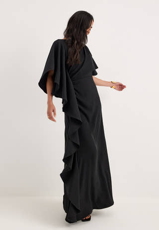 Draped Flounce Gown Black