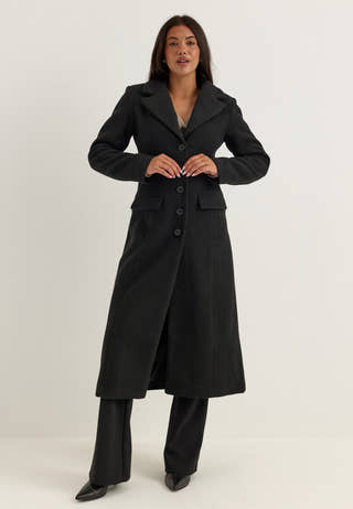 Shaped Wool Blend Coat Black