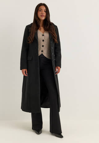 Shaped Wool Blend Coat Black