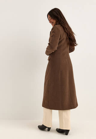 Shaped Wool Blend Coat Brown