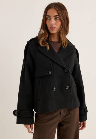 Wool Blend Short Coat Black