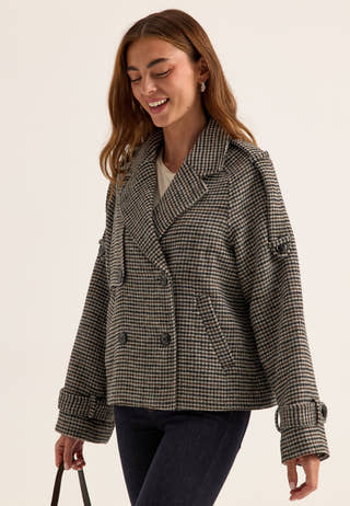 Wool Blend Short Coat Patterned