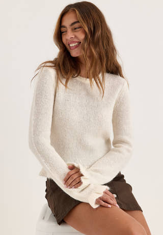 Knitted Frill Sweater White