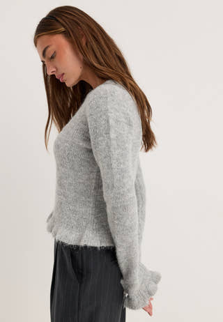 Knitted Frill Sweater Grey