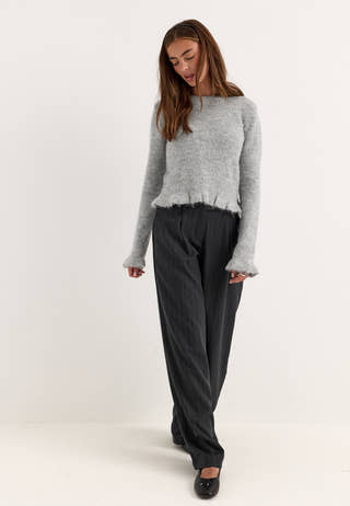 Knitted Frill Sweater Grey