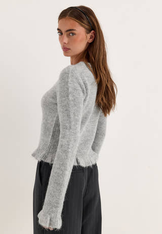Knitted Frill Sweater Grey