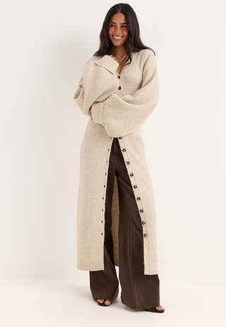 Knitted Volume Sleeve Cardigan Dress White