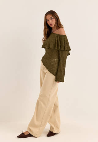 Saga Asymmetric Lace Top Green
