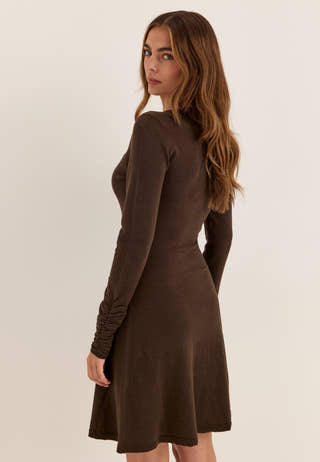 Knitted Short Dress Brown