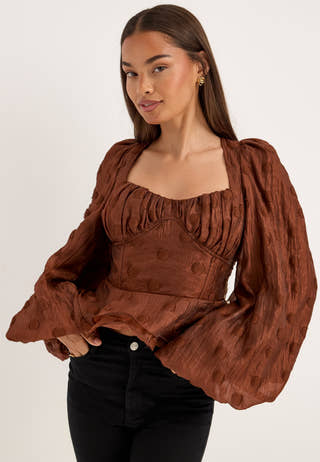 Corset Puff Sleeve Blouse Purple