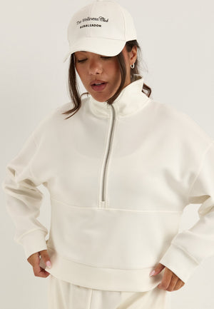 High Collar Half Zip Sweater White
