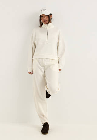 High Collar Half Zip Sweater White