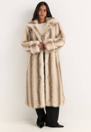 Long Faux Fur Coat Beige