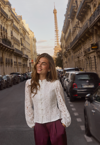 Lace Button Blouse White