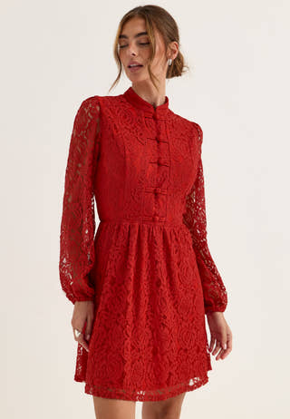 Frill Lace Dress Red