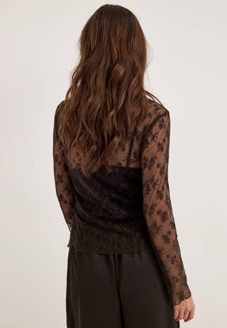Long Sleeve Lace Top Brown