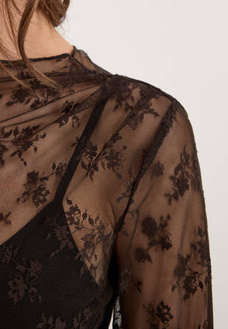Long Sleeve Lace Top Brown