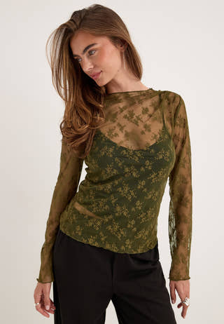Long Sleeve Lace Top Green