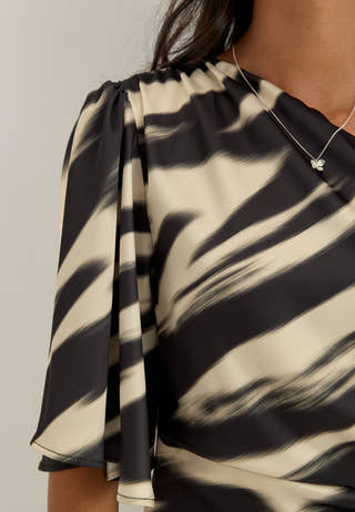 Ruched One Shoulder Satin Midi Dress Patterned