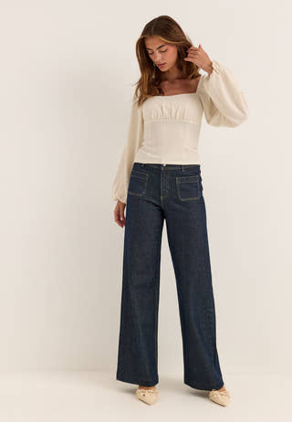 Square Neck Long Sleeve Top White