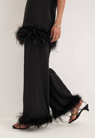 Feather-Hem Trousers Black