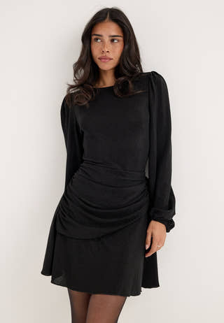 Puff Sleeve Sparkling Short Dress Black