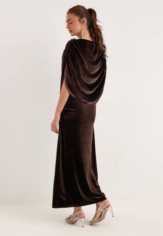 Cape Velvet Ankle Dress Brown