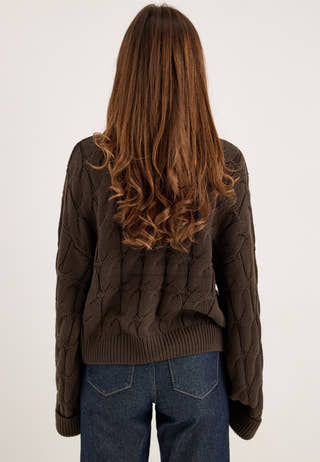 Cable Knitted Cardigan Brown