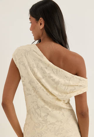 Asymmetric Draped Floral Burnout Maxi Dress