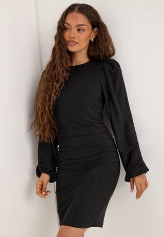 Puff Sleeve Sparkling Dress Black