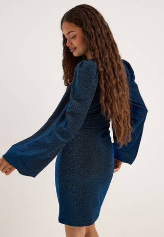 Puff Sleeve Sparkling Dress Blue