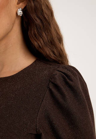 Puff Sleeve Sparkling Dress Brown