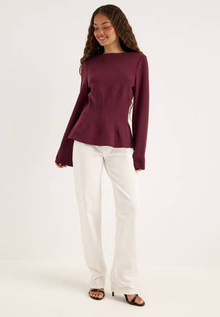 Peplum Long Sleeve top Red