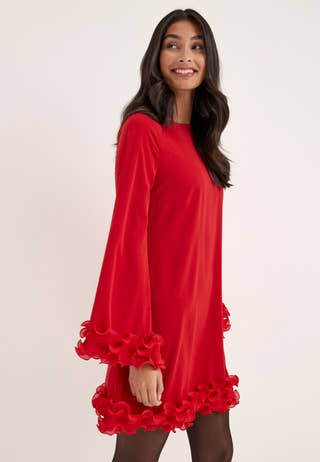 A-line Flounce Dress Red