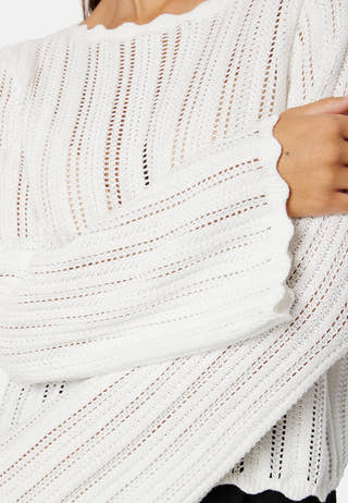 Boat Neck Structure Knitted Sweater