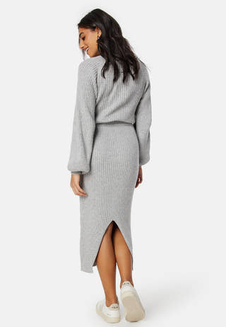 Round Neck Rib Knitted Midi Dress