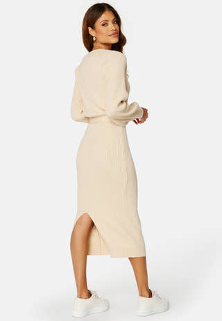 Round Neck Rib Knitted Midi Dress