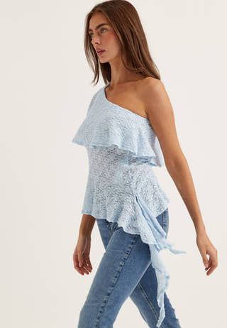 Asymmetric Frill Lace Top