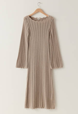 Boat Neck Structure Knitted Dress