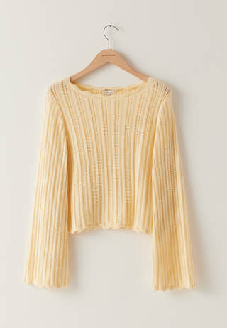 Boat Neck Structure Knitted Sweater