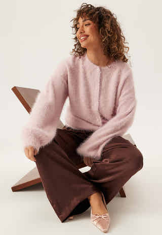 Fluffy Knitted Pearl Cardigan