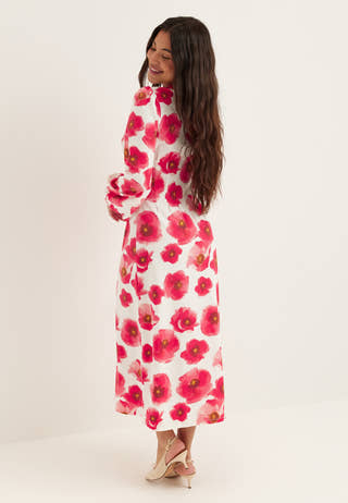 Midi Button Volume Sleeve Dress