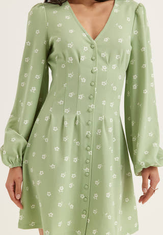 Mini Button Volume Sleeve Dress